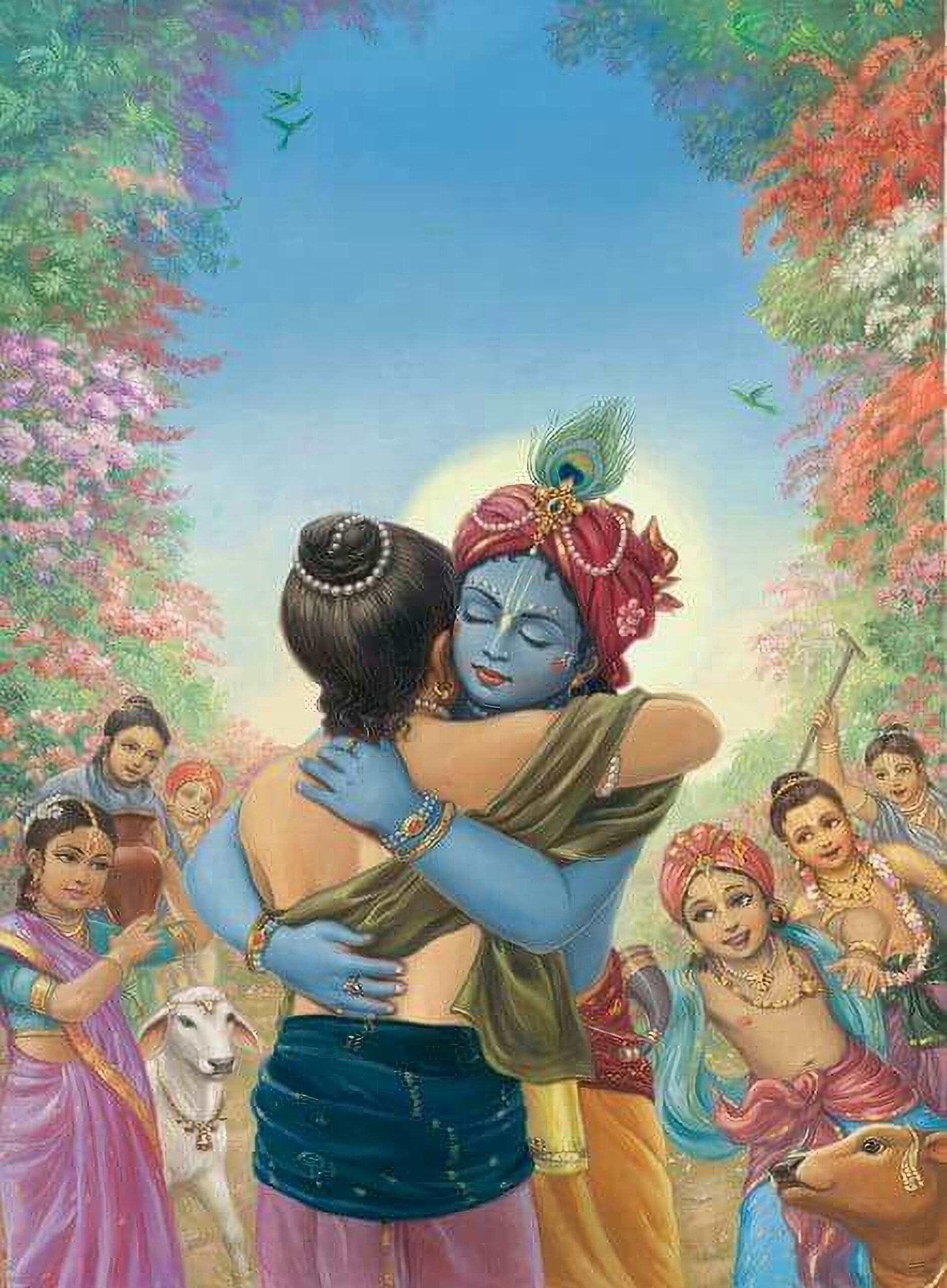 Krishna embracing a devotee — all are welcome